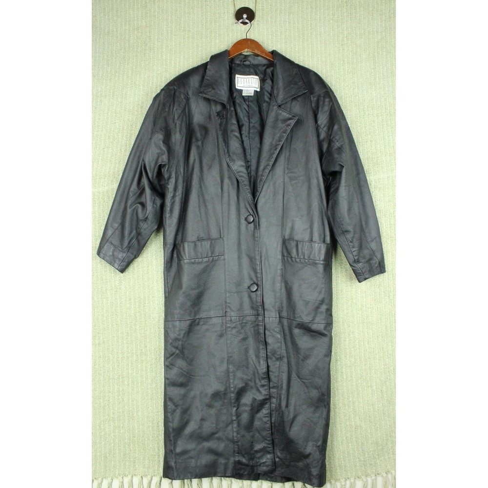 Vintage 80s Long Black Leather Oversized Coat Women's S Matrix Cyberpunk Vampire